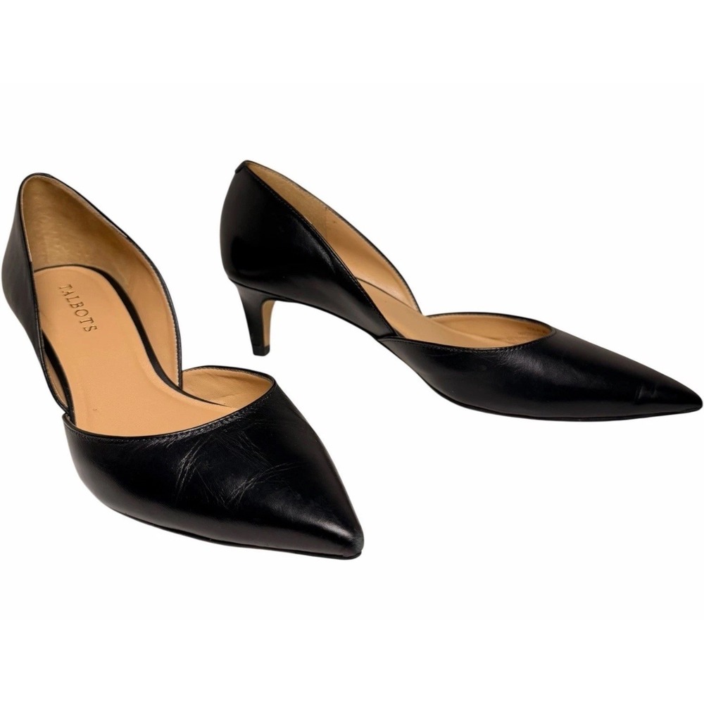 Talbots Black Leather D’Orsay Kitten Heel Pumps 8.5 AA Narrow - Picture 8 of 13